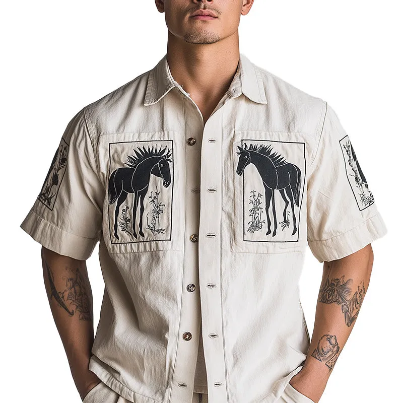 Men's Summer Fashion Printed Thin Denim Short Sleeve Shirt MTA2819E0P sold by Manly