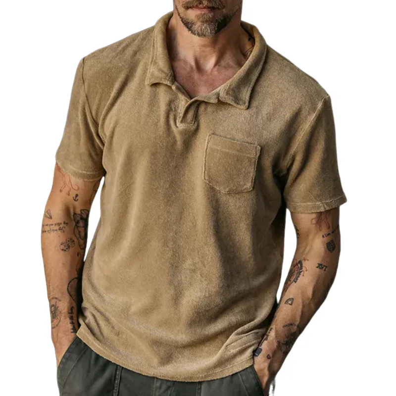 Men's Solid Color Loose Lapel Chest Pocket Short Sleeve Casual Polo Shirt MTA2812E1Z sold by Manly