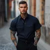 Men's Casual Breathable Cotton Lapel Chest Pocket Loose Short Sleeve Work Shirt MTA2752E8M sold by Manly