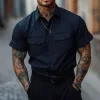 Men's Casual Breathable Cotton Lapel Chest Pocket Loose Short Sleeve Work Shirt MTA2752E8M sold by Manly