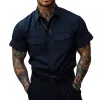 Men's Casual Breathable Cotton Lapel Chest Pocket Loose Short Sleeve Work Shirt MTA2752E8M sold by Manly