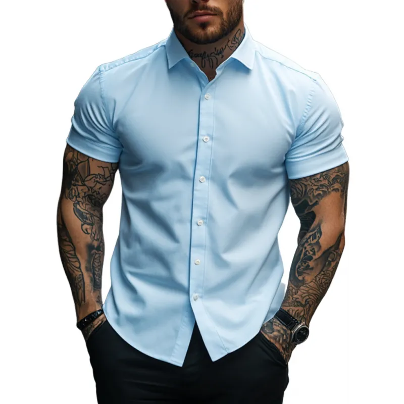 Men's Casual Soft Breathable Cotton Lapel Slim Fit Short Sleeve Shirt MTA2758E1M sold by Manly