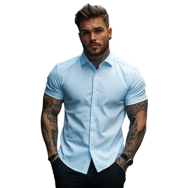 Men's Casual Soft Breathable Cotton Lapel Slim Fit Short Sleeve Shirt MTA2758E1M sold by Manly product image thumbnail 4
