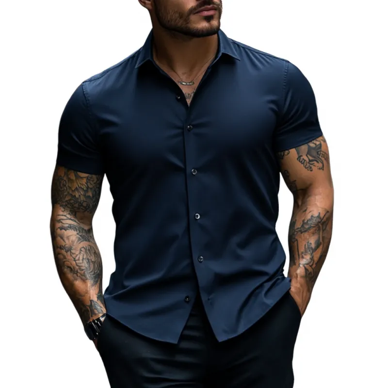 Men's Casual Soft Breathable Cotton Lapel Slim Fit Short Sleeve Shirt MTA2758E1M sold by Manly product image thumbnail 2