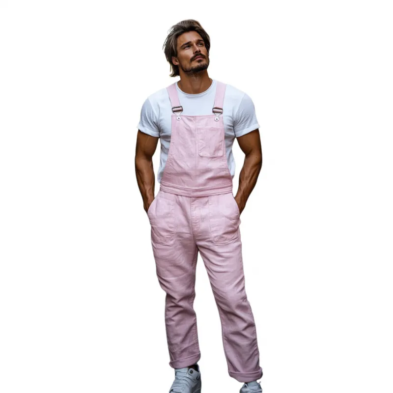 Men's Casual Breathable Linen Solid Color Multi-Pocket Straight Trousers Jumpsuit MTA2716E8M sold by Manly product image thumbnail 3