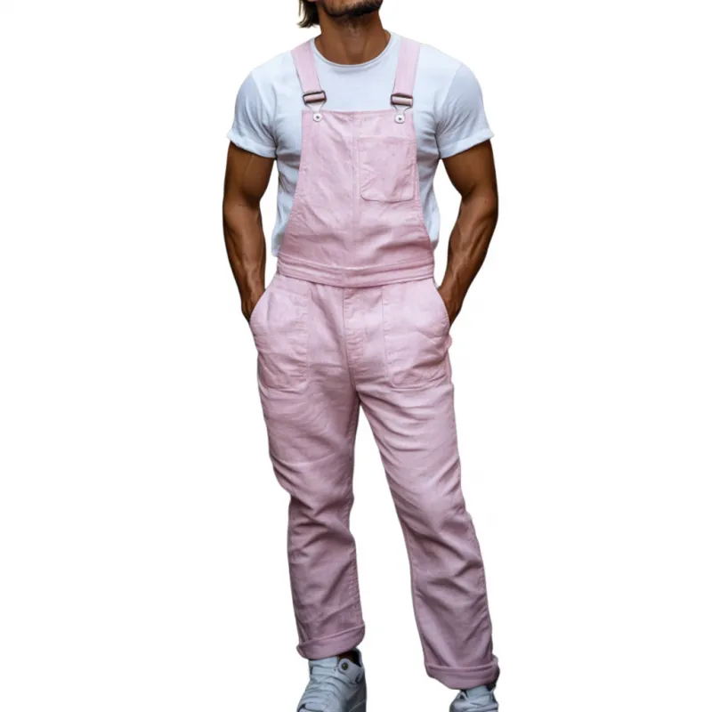 Men's Casual Breathable Linen Solid Color Multi-Pocket Straight Trousers Jumpsuit MTA2716E8M sold by Manly