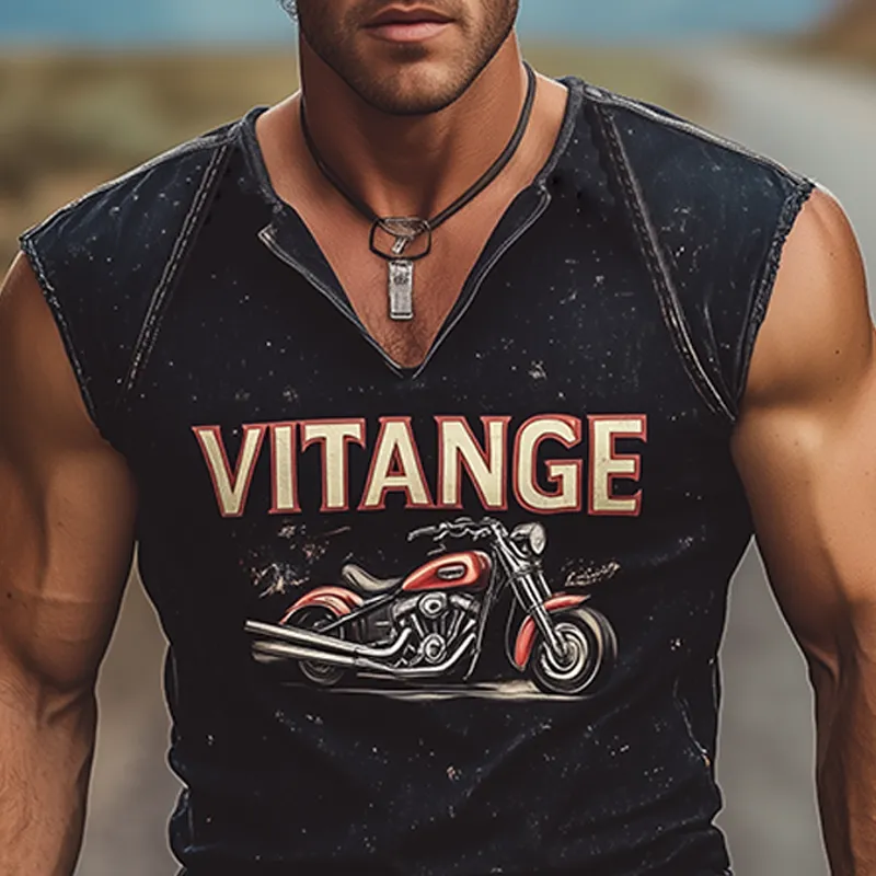 Men's Casual Classic American Western Tough Style Motorcycle Riding Cotton Blended Printed Slim Fit V-Neck Tank Top MTA2827E0K sold by Manly product image thumbnail 4