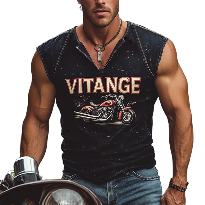 Men's Casual Classic American Western Tough Style Motorcycle Riding Cotton Blended Printed Slim Fit V-Neck Tank Top MTA2827E0K sold by Manly