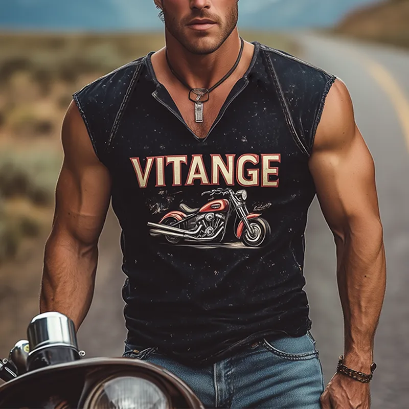 Men's Casual Classic American Western Tough Style Motorcycle Riding Cotton Blended Printed Slim Fit V-Neck Tank Top MTA2827E0K sold by Manly product image thumbnail 2