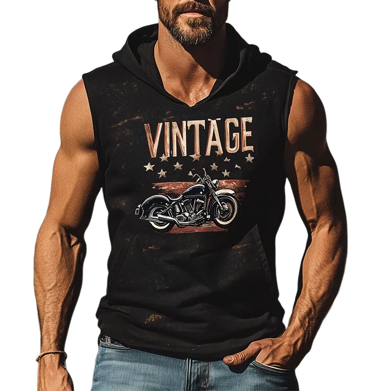 Men's Casual Classic American Western Tough Style Motorcycle Riding Cotton Blended Printed Slim Fit Hooded Tank Top MTA2857E1K sold by Manly
