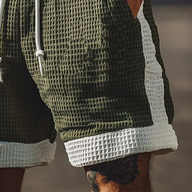 Men's Summer Classic Fashion Casual Tough Guy Style Contrast Color Stitching Waffle Elastic Waist Shorts MTA2867E1K sold by Manly product image thumbnail 4