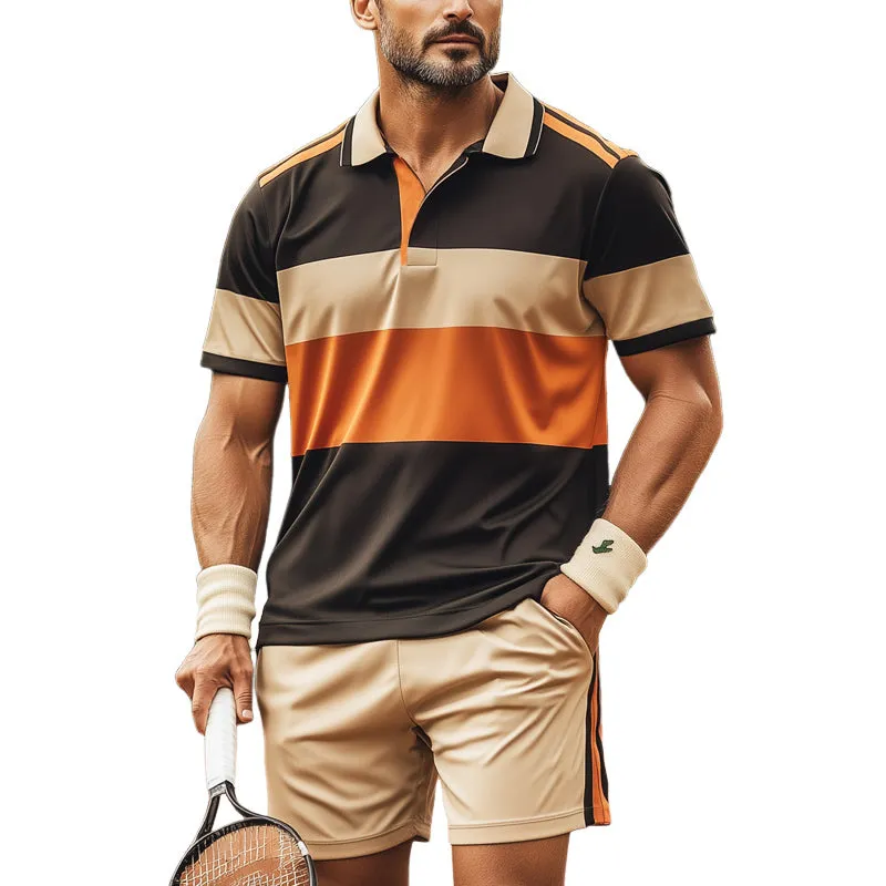 Men's Summer Fashion Colorblock Polo Shirt Shorts Sports Set MTA2850E5U sold by Manly
