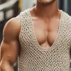 Men's Summer Breathable Hollow Deep V Neck Knitted Tank Top MTA2834E4U sold by Manly