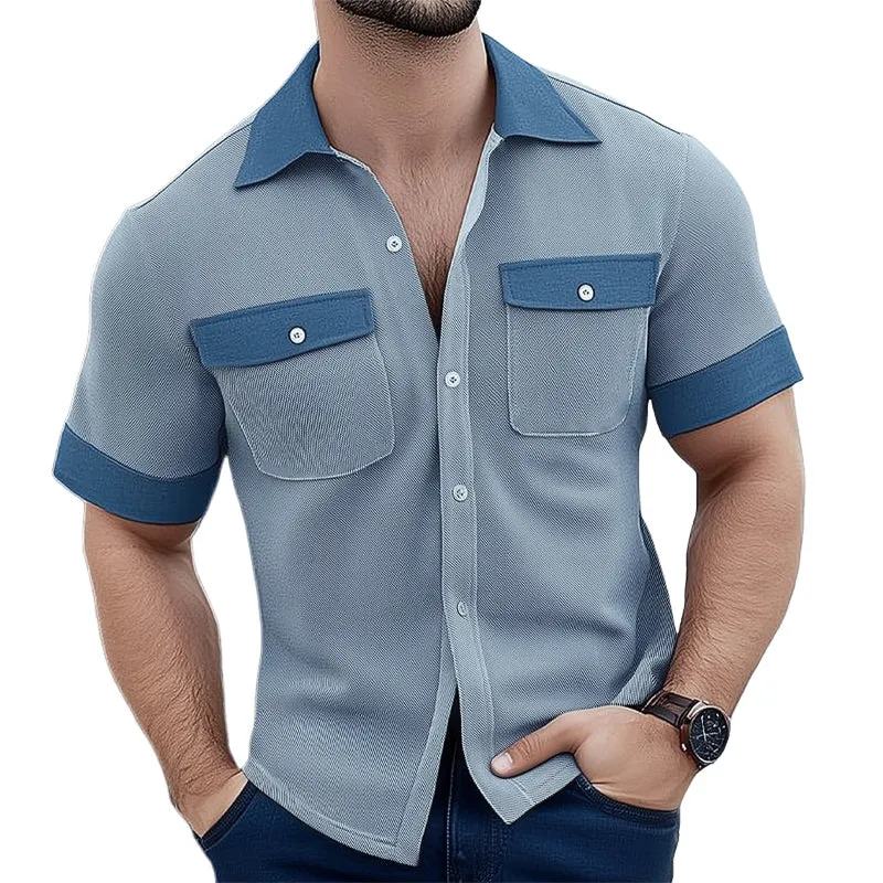 Men's Summer Business Twill Fabric Colorblock Short Sleeve Shirt MTA2767E2U sold by Manly