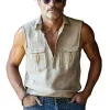 Men's Summer Wheat Ear Embroidery Cotton And Linen Polo Neck Tank Top MTA2867E7U sold by Manly