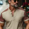 Men's Summer Classic Casual Tough Guy Henley Collar Cotton And Linen Print Slim Fit Short-sleeved T-shirt MTA3010E0K sold by Manly