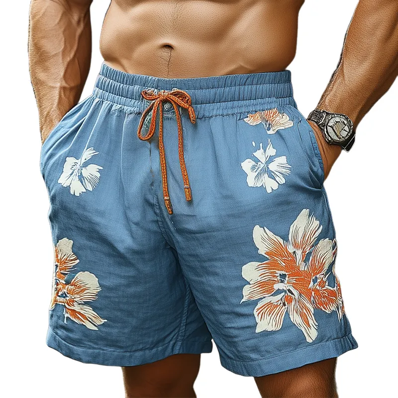 Men's Summer Classic Casual Cotton And Linen Printed Elastic Waist Shorts MTA3005E0K sold by Manly