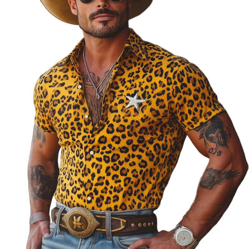 Men's Summer Leopard Print Star Embroidery Short Sleeve Shirt MTA3047E3U sold by Manly