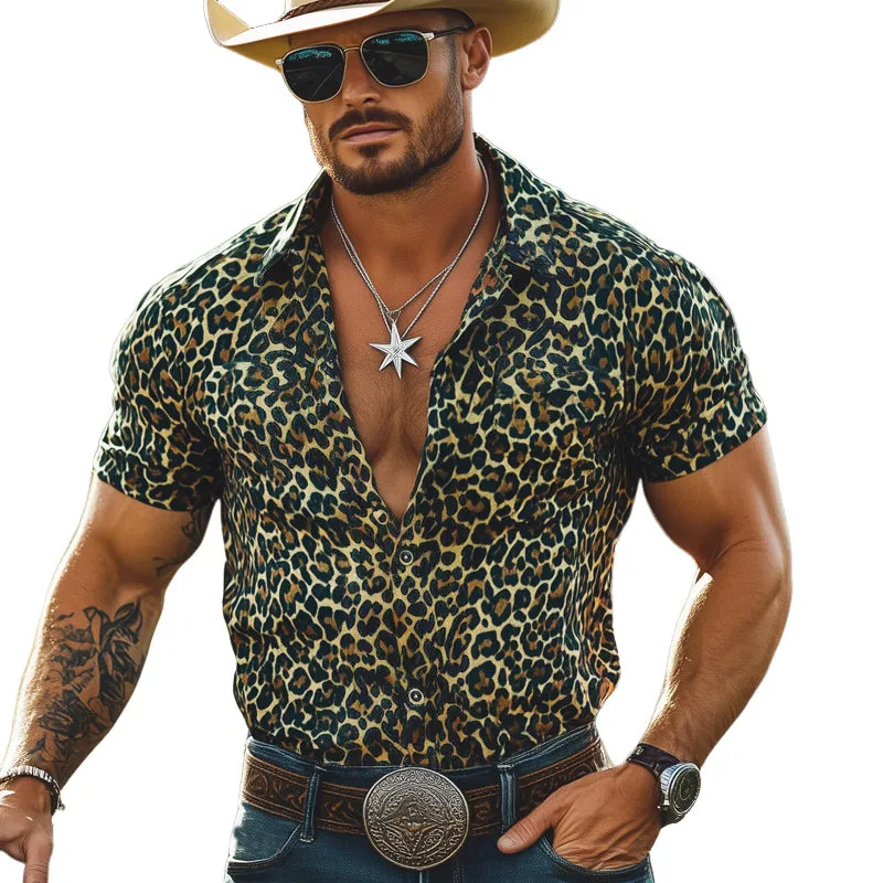 Men's Summer Retro Leopard Print Short Sleeve Shirt MTA3081E4U sold by Manly