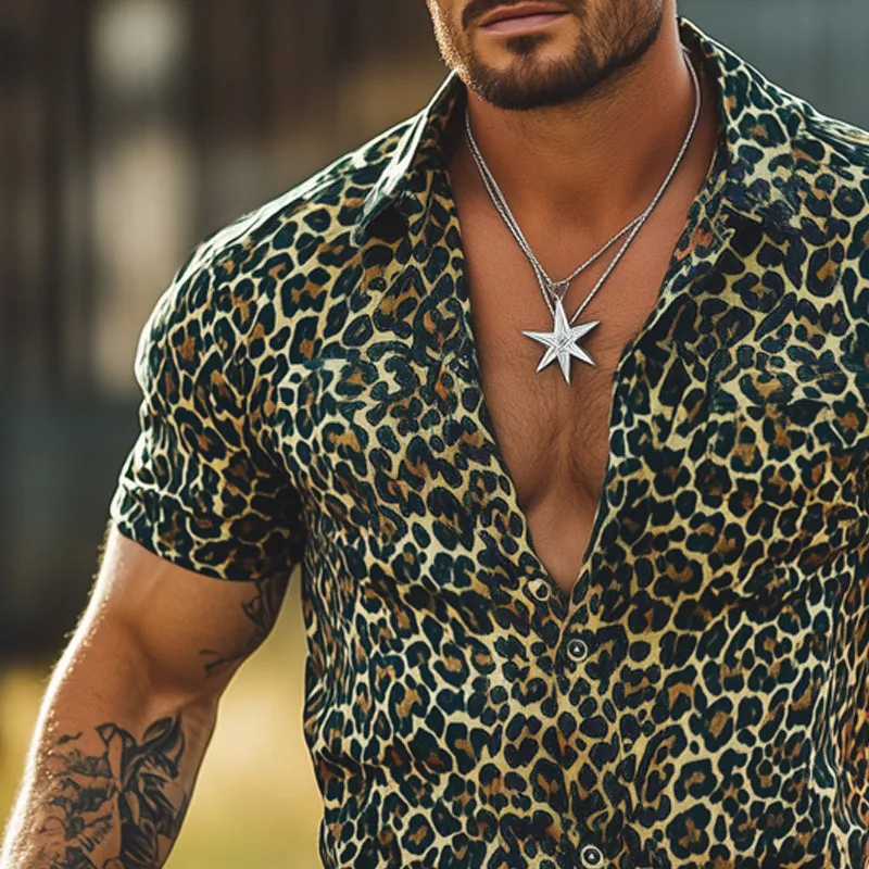 Men's Summer Retro Leopard Print Short Sleeve Shirt MTA3081E4U sold by Manly product image thumbnail 3