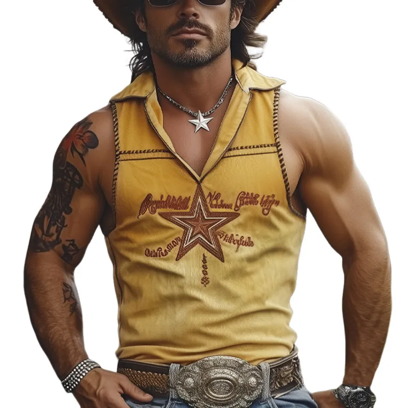 Men's Summer V-neck Vintage Embroidered Tank Top MTA2960E6U sold by Manly