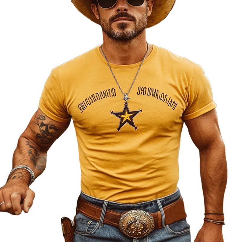 Men's Summer Embroidered Round Neck Cotton Short Sleeve T-Shirt MTA2968E5U sold by Manly