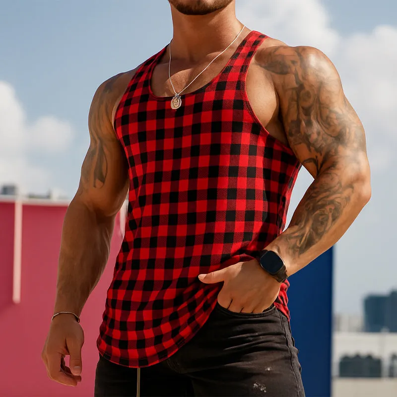 Men's Summer Cool Casual Black And Red Plaid Tank Top MTA2829E4U sold by Manly product image thumbnail 2