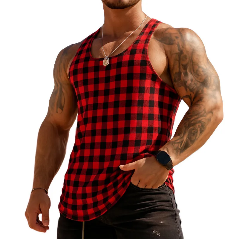 Men's Summer Cool Casual Black And Red Plaid Tank Top MTA2829E4U sold by Manly