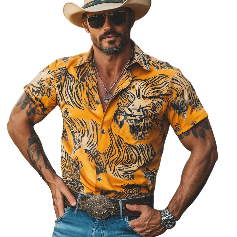 Men's Summer Retro Tiger Print Short Sleeve Shirt MTA3095E7U sold by Manly