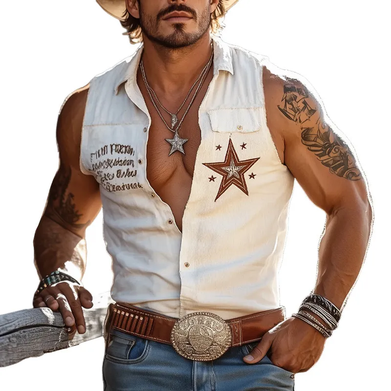 Men's Western Cowboy Style Embroidered Sleeveless Shirt MTA2997E3U sold by Manly