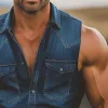 Men's Western Cowboy Style Vintage Denim Sleeveless Shirt MTA2976E8U sold by Manly
