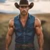 Men's Western Cowboy Style Vintage Denim Sleeveless Shirt MTA2976E8U sold by Manly
