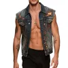 Men's Retro Casual Washed Denim Flame Print Lapel Single Breasted Vest MTA2985E1TO sold by Manly