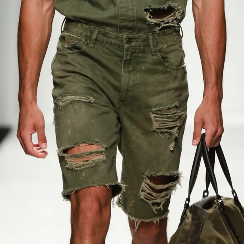 Men's Retro Casual Cotton Washed Distressed Shorts MTA2992E9TO sold by Manly product image thumbnail 2