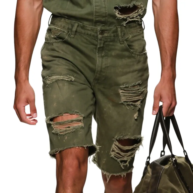 Men's Retro Casual Cotton Washed Distressed Shorts MTA2992E9TO sold by Manly