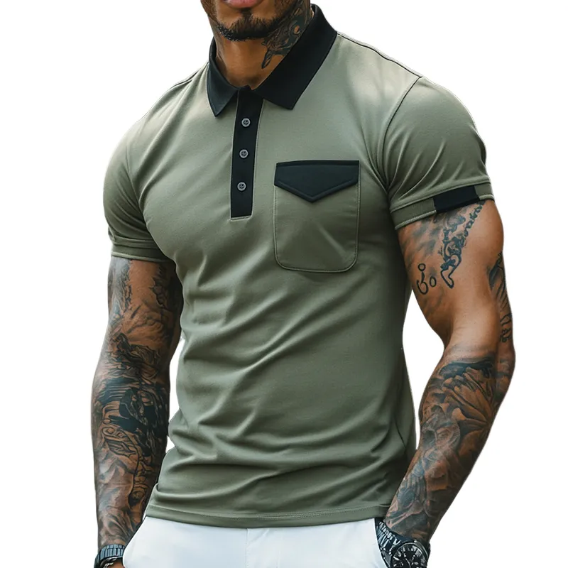 Men's Retro Casual Cotton Colorblock Short Sleeve Polo Shirt MTA2740E7TO sold by Manly