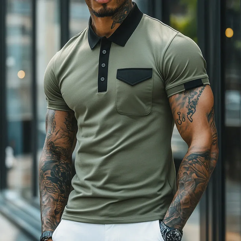 Men's Retro Casual Cotton Colorblock Short Sleeve Polo Shirt MTA2740E7TO sold by Manly product image thumbnail 2