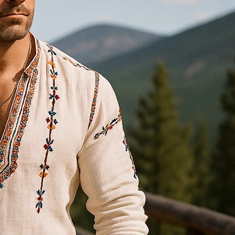 Men's Summer Fashion Embroidered Linen Long Sleeve Shirt MTA3062E7P sold by Manly product image thumbnail 4