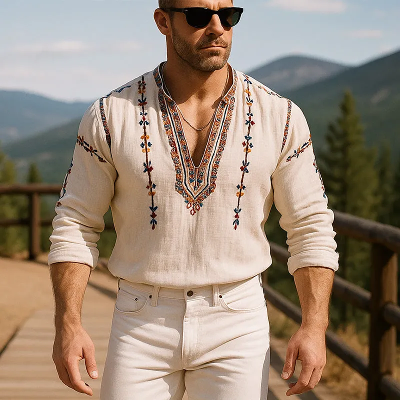 Men's Summer Fashion Embroidered Linen Long Sleeve Shirt MTA3062E7P sold by Manly product image thumbnail 2