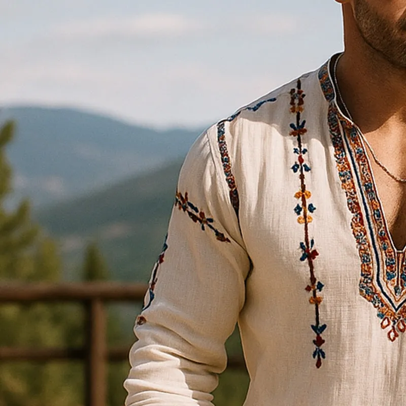 Men's Summer Fashion Embroidered Linen Long Sleeve Shirt MTA3062E7P sold by Manly product image thumbnail 3