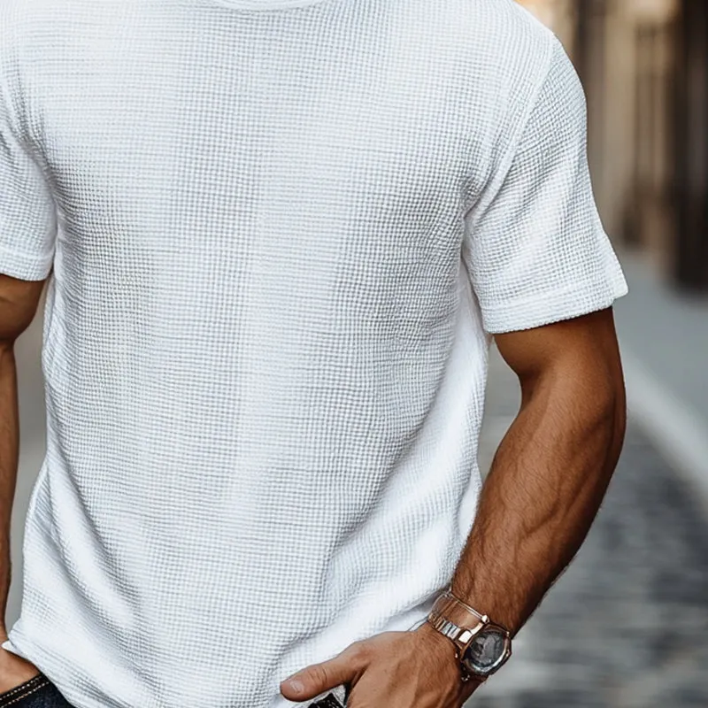 Men's Solid Color Waffle Round Neck Short Sleeve T-Shirt MTA2929E4X sold by Manly product image thumbnail 3