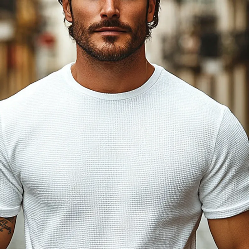 Men's Solid Color Waffle Round Neck Short Sleeve T-Shirt MTA2929E4X sold by Manly product image thumbnail 4