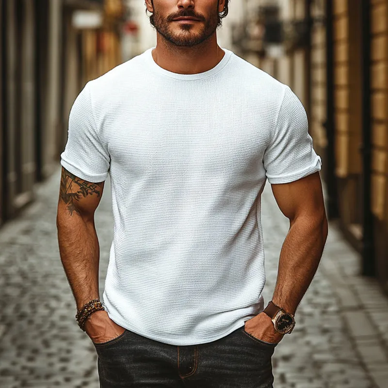 Men's Solid Color Waffle Round Neck Short Sleeve T-Shirt MTA2929E4X sold by Manly product image thumbnail 2