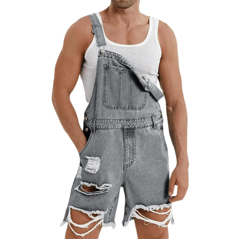 Men's Vintage Washed Ripped Denim Shorts Overalls MTA2667E4X sold by Manly
