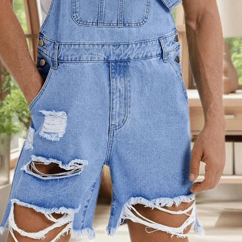 Men's Vintage Washed Ripped Denim Shorts Overalls MTA2667E4X sold by Manly product image thumbnail 3