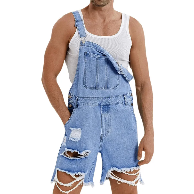 Men's Vintage Washed Ripped Denim Shorts Overalls MTA2667E4X sold by Manly product image thumbnail 2