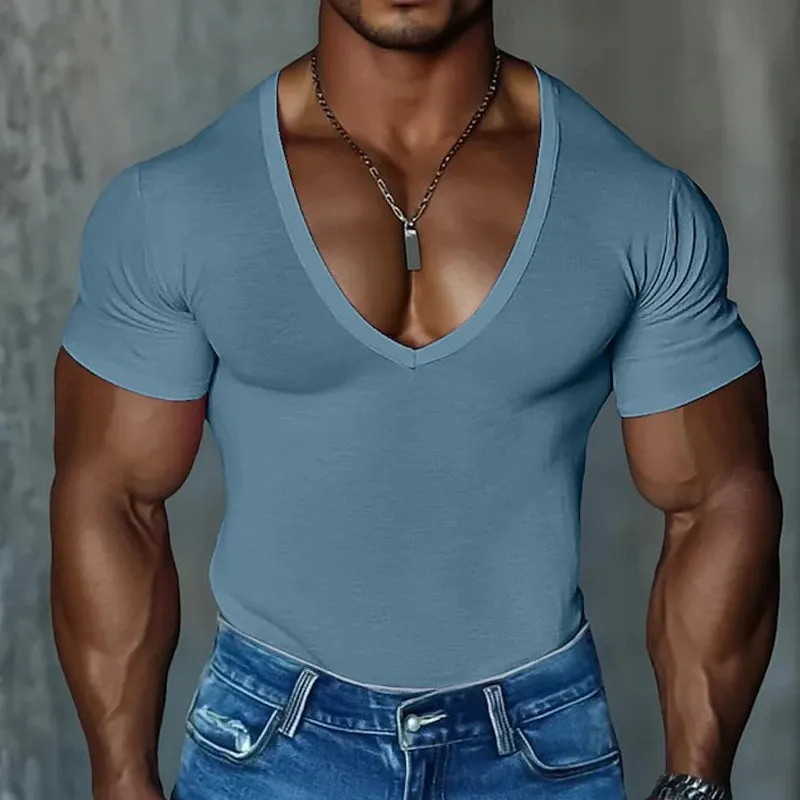 Men's Solid Color Round Neck Cotton Blend Short Sleeve T-Shirt MTA3083E0X sold by Manly product image thumbnail 3