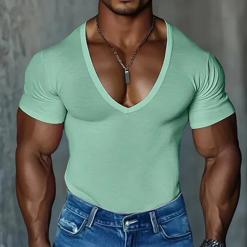 Men's Solid Color Round Neck Cotton Blend Short Sleeve T-Shirt MTA3083E0X sold by Manly product image thumbnail 5