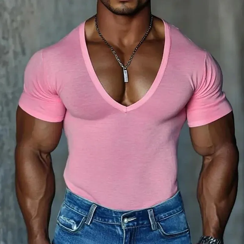 Men's Solid Color Round Neck Cotton Blend Short Sleeve T-Shirt MTA3083E0X sold by Manly product image thumbnail 2