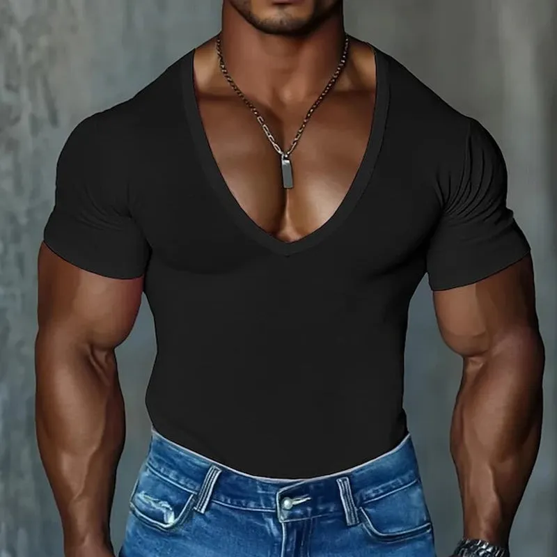 Men's Solid Color Round Neck Cotton Blend Short Sleeve T-Shirt MTA3083E0X sold by Manly product image thumbnail 4